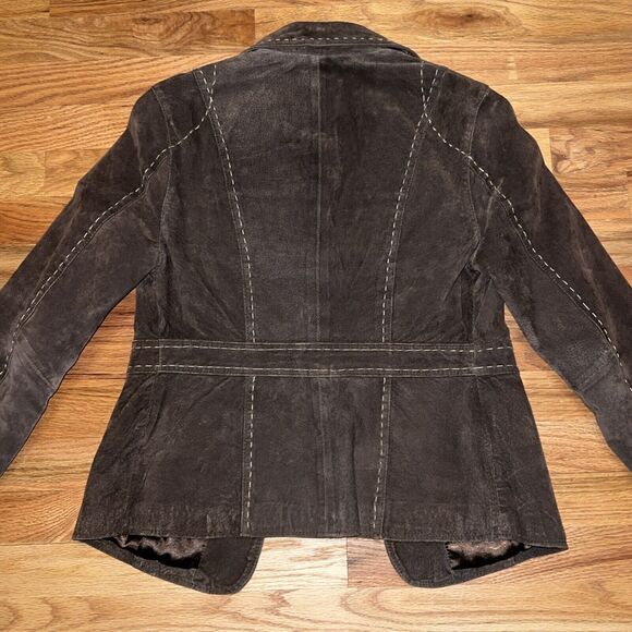 Madison Brown Leather Button Down Stitch Trim Long Sleeve Jacket Women’s Size 6 - Picture 5 of 8